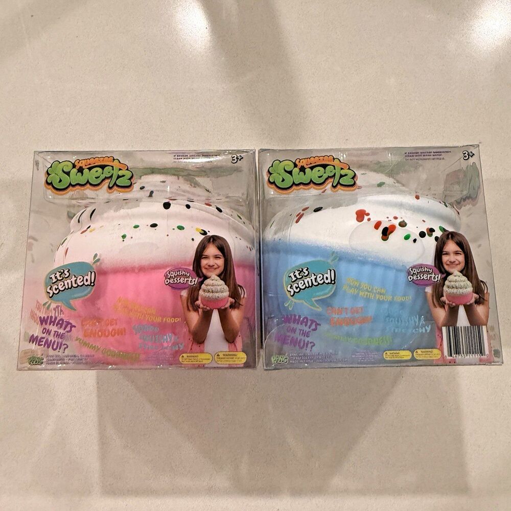 Squeezee Sweetz Scented Cupcake Squishy Set Of 2 Blue Pink NEW PPNC